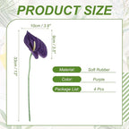 uxcell 4Pcs 11inch Artificial Anthurium Lily Flowers, Permanent Flower Bouquet for Home Arrangements Wedding Festival Decoration Crafts Store Decor Accessories, Purple