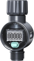 RAINPOINT Water Flow Meter, ±5% Accuracy, Measure Consumption and Flow Rate up to 9999.9 Gallon/Liter, Water Meter for RV, Garden Hose, Pool, Lawn Sprinkler & Nozzle Sprayer