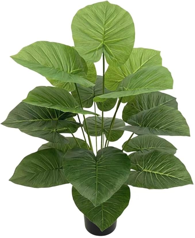 Artificial Caladium Plant with Red and Green Leaves, Red Leaf Artificial Plants Decoration Simulated Bonsai Potted Decor Home Room Party Wedding Office Floor (Green(No Flowerpot), 75cm)