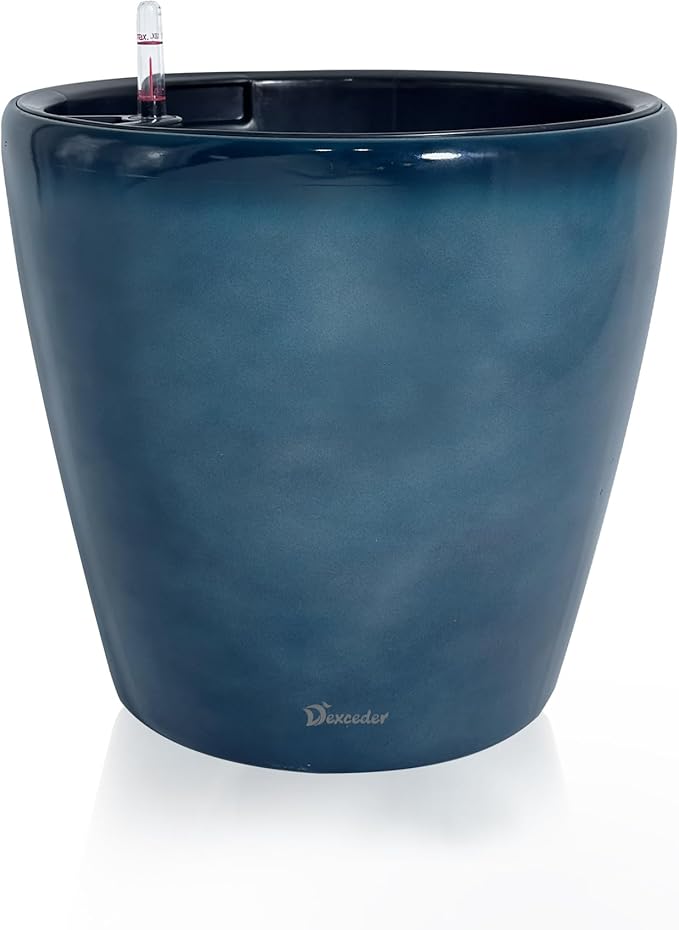 Dexceder 18x17 Self Watering Planter with Wheels (Grayish Green Gradient) | Inner Pot Design, Thickened Large Floor Standing Flower Plant Pot with Water Level Indicator Indoor Outdoor