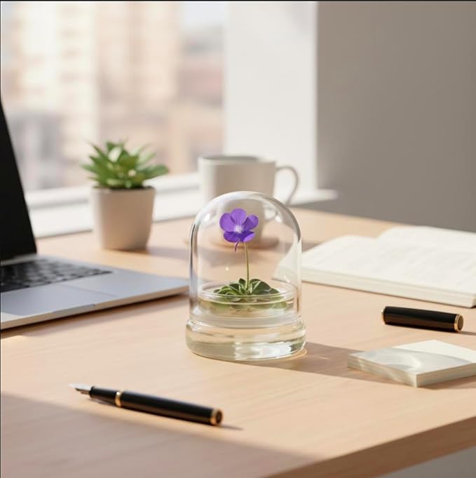 Live Pinguicula cyclosecta (Violet-Rosette Mexican Butterwort) in Glass Dome – Zero-Care Carnivorous Plant Terrarium, Succulent-Like Carnivore Plant.