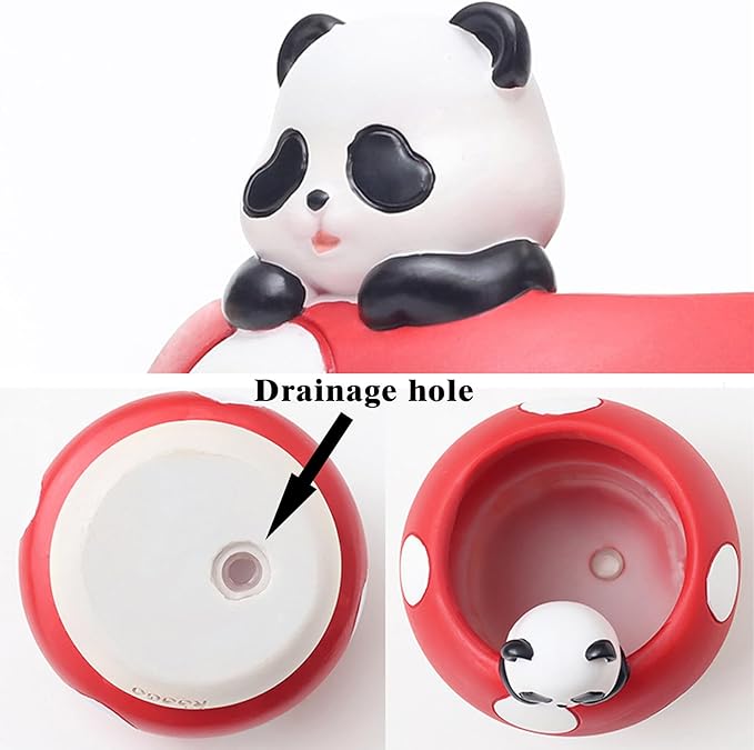 EOBTAIN Cute Mushroom Planter Pots,Unique Animal Panda Red Resin Succulent Small Pots for Indoor Plants,Mini Cactus Planter Pots Living Room Office Table Decor,Mushroom Lover Gifts,4 Inch
