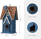 Glitzhome Bird Houses for Outside, 12" H Retro Blue Distressed Solid Wood Cottage Birdhouse Hanging Bird House for Outdoors, Bluebird House for Garden Patio Backyard