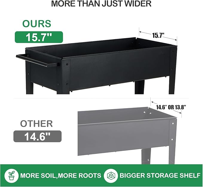 31.5" Tall Raised Garden Bed with Wheels, Extra 15.7" W Planter Box (400 lbs Loads) with Storage Shelf & Handle,Heavy Duty Metal Garden Planter for Vegetables, Herbs & Flowers, Patio & Balcony