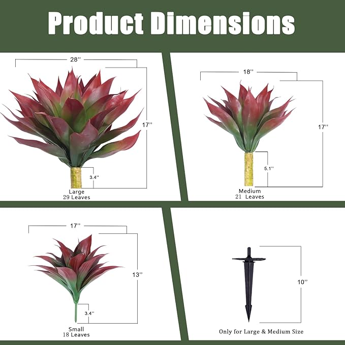 Artificial Agave Plants, Realistic UV Resistant Fake Aesthetic Plants for Outdoor Indoor, Home Decor for Garden, Porch, Doorway, Patio (2PCS, Red, Medium)