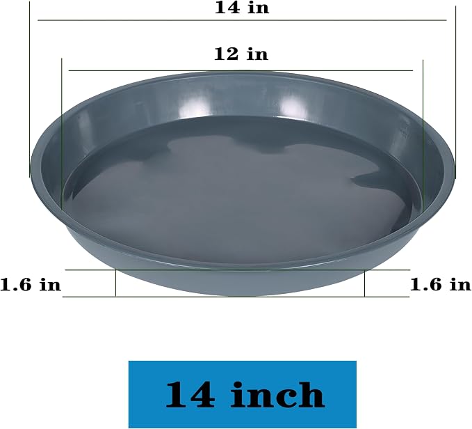 VUWEZ 6 Pack of Plant Saucer 14 Inch (12 Inch Base), 14 Inch Plant Saucer, Plastic Plant Trays for Pots, Plant Saucers for Indoors Round, Planter Tray for Planter 11"/12"/13" (14", Gray)