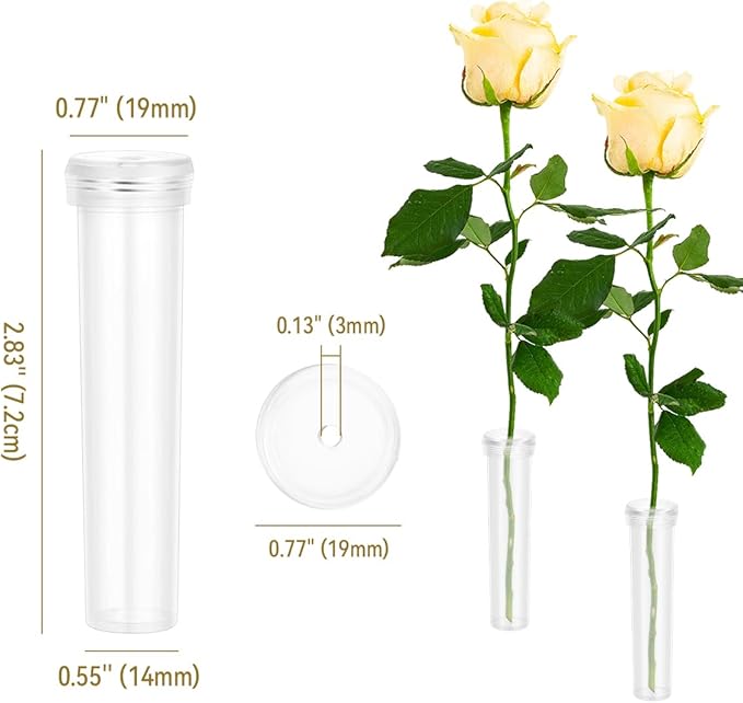 Vials for Flower Arrangements 2.8 Inch Floral Water Tubes Plastic Floral Vials with Caps (Clear, 30 Pack)