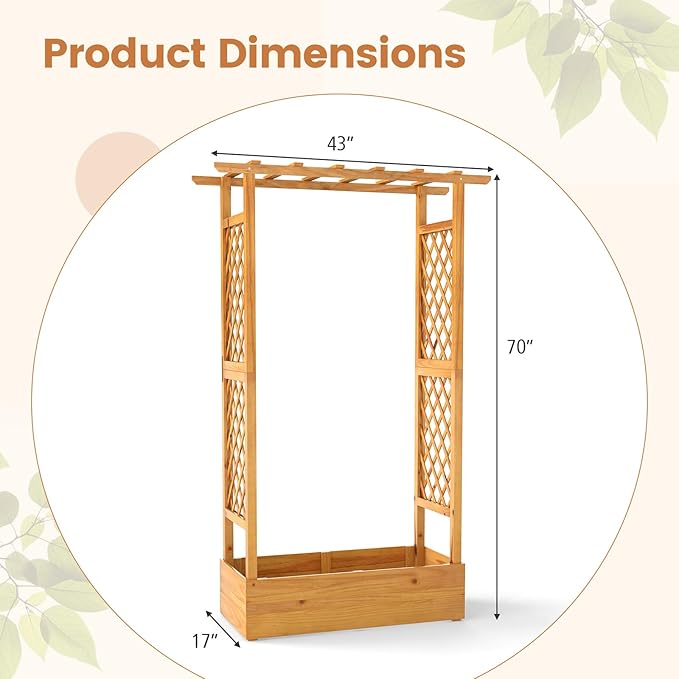 Happygrill 70” Raised Garden Bed with Trellis, Wood Planter Box w/Hanging Roof, 2 Side Trellises, Open-ended Base for Flower, Vegetable, Vine Climbing Plant, Vertical Plant Container for Garden, Patio