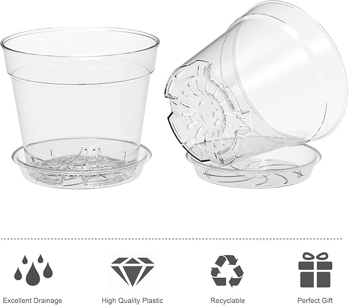 WSMKSZ 4 Inch Clear Nursery Pots, Set of 30 Transparent Plant Flower Pots for Small Indoor Plants with Drainage Holes & Trays, Plastic Seedling Starter Pots for Various Plants