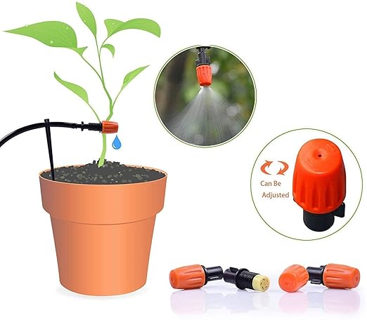 MSDADA Garden 50Ft Automatic Irrigation System, 1/4" Blank Distribution Plant Watering Irrigation Kit Accessories Include Atomizing Nozzle Mister Dripper for Garden, Greenhouse, Flower Bed