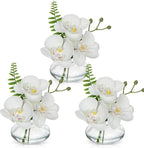 Oairse White Orchids Artificial Flowers Faux Orchids Arrangement in Clear Glass Vases Set of 3 Real Touch Phalaenopsis Orchid Flowers Small Fake Orchid Centerpiece for Dining Room Table