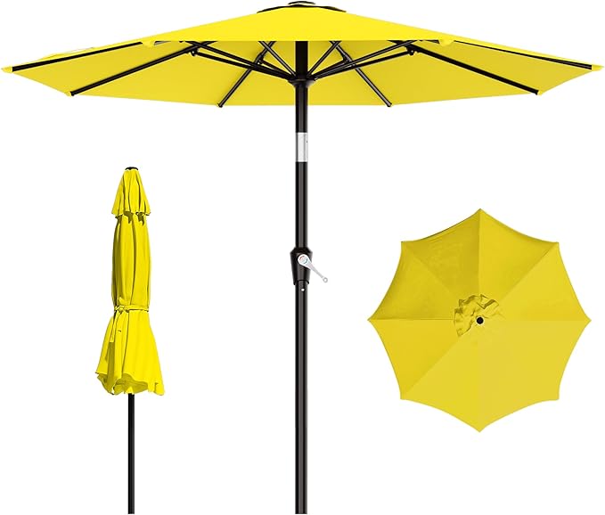 AreShark 9 FT Patio Umbrella for Outdoor, Outdoor Table Umbrella with Push Button Tilt and Crank, Outdoor Patio Umbrellas with 8 Sturdy Ribs for Market, Garden, Pool (Yellow)