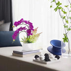 LESING Artificial Potted Orchid Flower for Table Centerpieces,Real Touch Fake Orchid Flowers in Vase for Home Decoration (Style 1,White Vase)