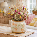 Vintage Ceramic Flower Pot - Indoor Outdoor Planters with Drainage Holes & Filter Screen, 6.5’’ Small Rustic Farmhouse Decorative Plant Pots for Garden/Patio/Balcony (Daisy Bouquets, Small)