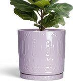 Ceramic Plant Pots, 12 Inch Pots for Plants Indoor Outdoor, Round Planter with Drainage Hole and Tray, Modern Decorative Flower Pot, Home Apartment Decor, House Warming Gifts, Purple