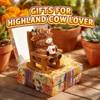 LIULO TOOL Solar Powered Miniature Highland Cow Decor, Fairy Garden Accessories, Outdoor Lights Solar Figures for Outdoor Garden Yard, Gift for Mom Grandma