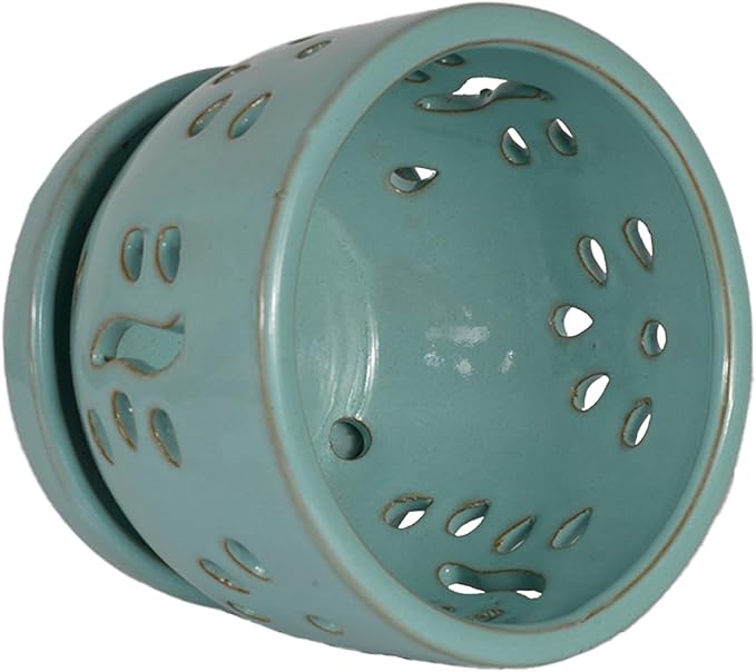 W&W Orchid Pot with Holes and Saucer for Repotting, Turquoise, 5.8"