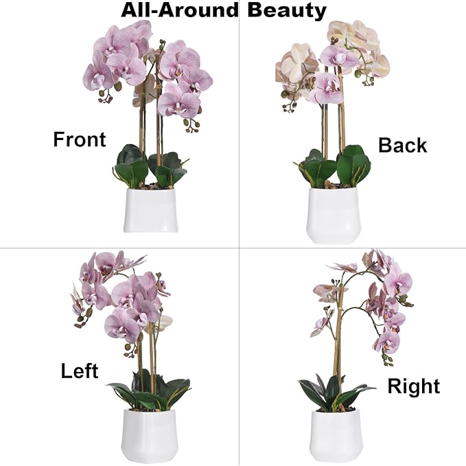 Orchids Artificial Plant in Ceramic Pot 18.5" Faux Orchid Phalaenopsis Flowers Arrangement for Home Office Table Centerpiece Indoor Decor, Light Purple