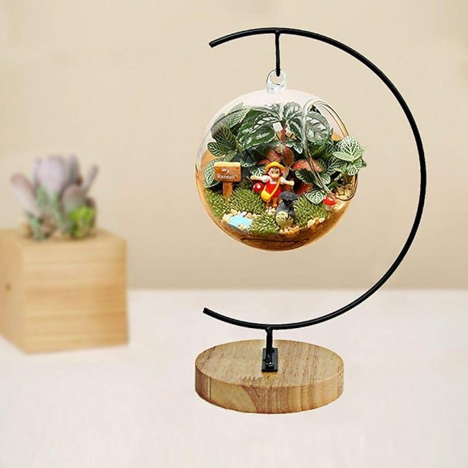 YY YEARCHY Awesomes Terrarium Ornament Display Stand Metal Stand Air Plant Stand Flower Pot Stand Holder Iron Pothook Stand for Hanging Glass Terrarium Globe Ball (5, Black)