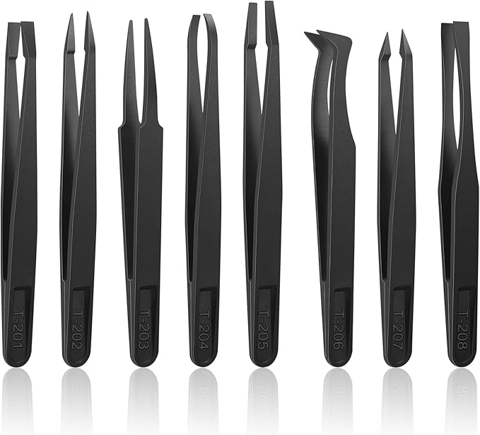 8 Pieces Carnivorous Plant Fly Trap Feeding Tweezers Food Tongs 8 Styles Black Tongs Carbon Fiber Food Tweezers for Pitcher Plants Butterwort Mealworm Feeding, 4.7 Inch Long