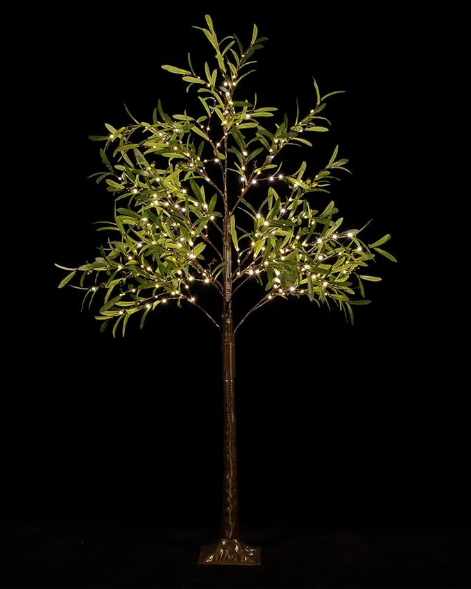 TYBEEU 6ft Lighted Olive Tree with 300 Warm White LED Lights, Dimmable, Ideal for Indoor & Outdoor Holiday Decor, Home, Garden, Wedding & Party