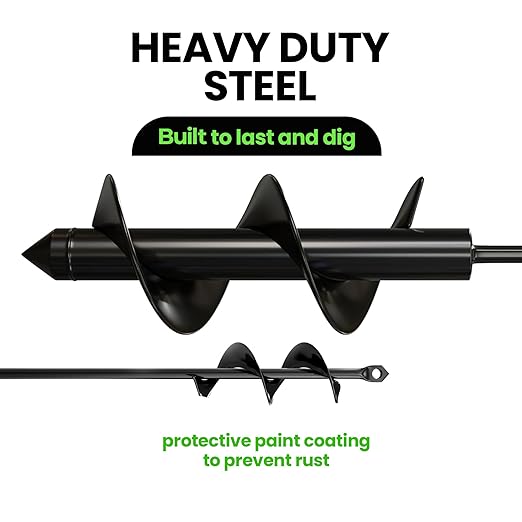 K-Brands Auger Drill Bit for Planting – 1.6 x 9 Inch & 3 x 9 Inch Set - Garden Spiral Hole Drill and Bulb Planter Tool - Bedding Plants, Umbrella Holes - 3/8 Inch Hex Drive Drill