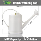 Plastic Watering Can for Indoor Plants Outdoor Garden Flowers - House Plant Watering Can with Sprinkler Head (1/2 Gallon, White)