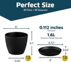 Black 6-Inch Plant Pots with Drainage & Saucers 18 Pack, Indoor & Outdoor Planters for Houseplants, Herbs, and Flowers, Durable & Weatherproof Material, Stackable, Lightweight, Minimalist Design