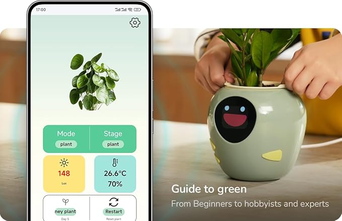 New 2026 Ai Smart Planter – Extra Large Interactive Plant Pot, Pet Plantagotchi, robot, Leafypod and Plantiboy, Robot Flower Pot with Feelings, Indoor Flowerpot with Water, Digital Gifts (Pink)