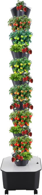 Hydroponic Grow Tower 12 Tiers 60 Holes, 6.6Gal Indoor Vertical Garden System with Water Pump, Automatic Water Circulation - Garden Hydroponic Growing Kit for Leafy Vegetables, Herbs, Strawberries
