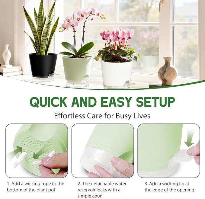 Self Watering Pots for Plants, 2026 New Flower Plant Pots with Drainage Holes, Wicking and Clear Reservoirs for Succulent, Aloe, Cacti and Others - 6 Pack (Colorful, 4")