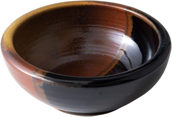 Wazakura Minoyaki Series Small Round Glazed Ikebana Flower Vase Made in Japan, Handpainted Floral Arrangement Pottery Supplies (Black and Brick Red)