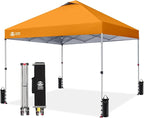 CROWN SHADES 10x10 Pop Up Canopy - Beach Tent with One Push Setup - Easy Outdoor Sun Shade for Events, Parties, Camping - Gazebo with STO-N-Go Cover Bag, Silver Coated Top, Orange