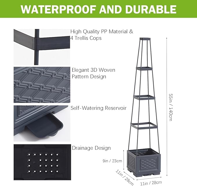 2PCS Rolling Raised Garden Bed Tomato Planter with Trellis, 57" Self-Watering Tomato Cage Planters Box for Climbing Plants Vegetable Flower Patio Garden Balcony Outdoor & Indoor (with Wheels)