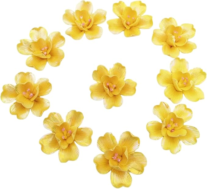 BTMIEY 10 PCS 3D Flower Ceramic Tiles,1.6" Handmade Procelain Ceramic Flowers for Artwork,Fish Tank,Vases,Living Room, Dining Table,Office, Home Floral Decor (Double-Flowered Iridescent Yellow)