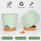 8-Inch Plant Pots, Self-Watering Planters with Drainage Holes & Saucers for Indoor and Outdoor Plants (2-Pack, Green)
