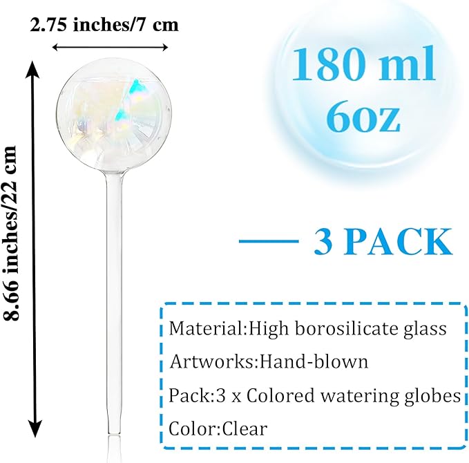 Pynqdfu 3 Pcs Plant Watering Globes,Self Watering Planter Insert Plant Accessories,Colorful Glass Plant Watering Devices for Indoor Plants