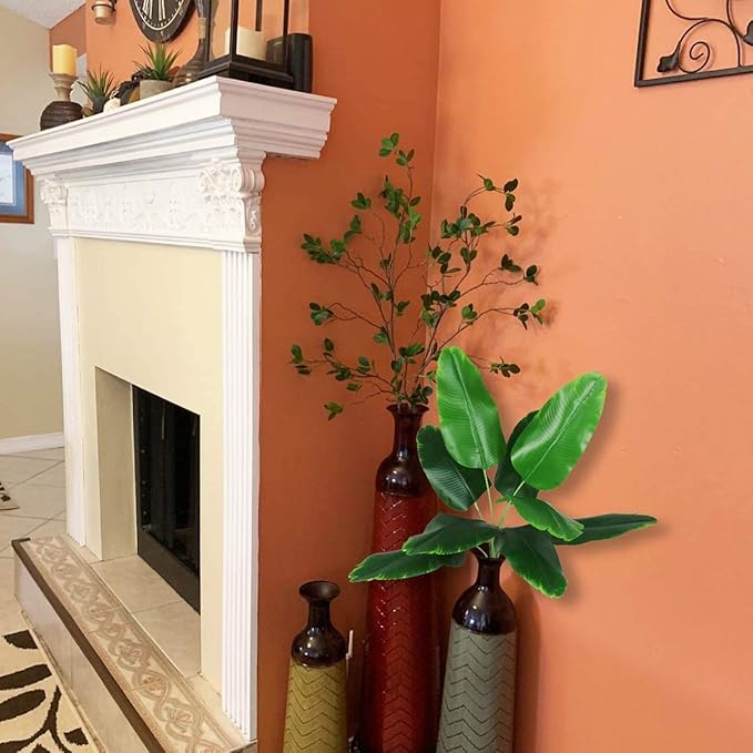 Fake Bird of Paradise Plant Artificial Banana Tree 30 Inch 2 Pack, Tropical Monstera Plants Big Leaves Faux Palm Leaf Greenery Shrubs Indoor Outdoor Home Garden Office Farmhouse Verandah Wedding Decor