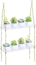 Sumerflos Acrylic Window Boxes Window Plant Shelves 2 Tier - Clear Hanging Shelf Indoor Jute Twine Adjustable Plant Holder for Window Wall Living Room Balcony Natural