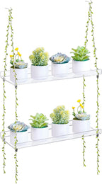 Sumerflos Acrylic Window Boxes Window Plant Shelves 2 Tier - Clear Hanging Shelf Indoor Jute Twine Adjustable Plant Holder for Window Wall Living Room Balcony Natural