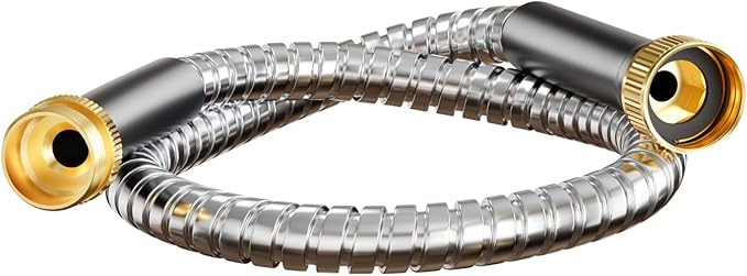 Short Garden Hose 3 ft, Male to Female Heavy Duty Stainless Steel Small Water Hose Extende Connector, Flexible No Kinks, Leakproof 3/4 in Fittings, Lightweight Leader Hosefor Patio, Lawn