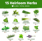 HOME GROWN Herb Seeds for Planting 15-Pack Massive Seed Count 4,300+ Seeds Non-GMO Heirloom | Extra Large | Culinary Herb Kit, Indoor Outdoor & Hydroponic | Grow Your Own Herbs | Gardening Gift