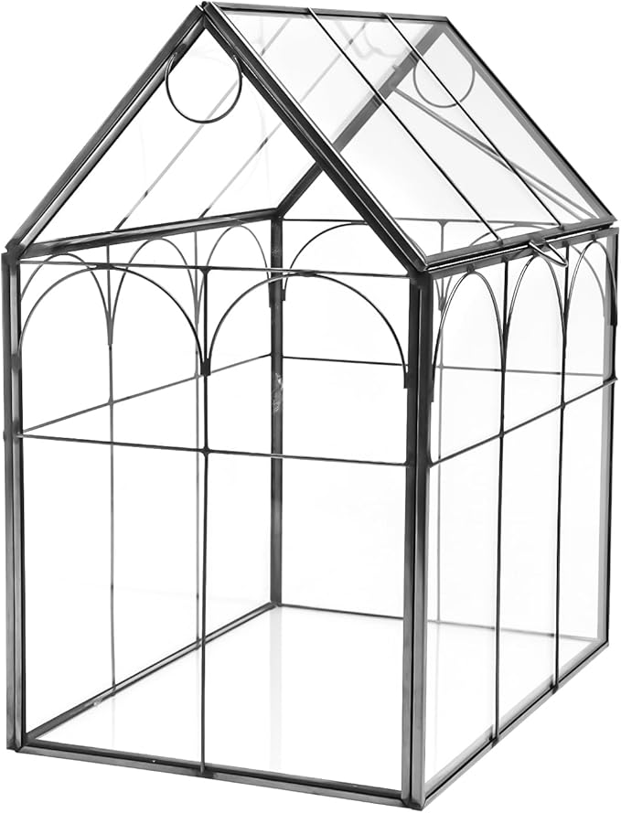 HighFree Geometric Plant Terrarium with Lid, House Succulent Terrarium Kit for Display, Air Plants, Succulents, Home Tabletop Miniature Terrarium, Not Airtight or Waterproof (Black)