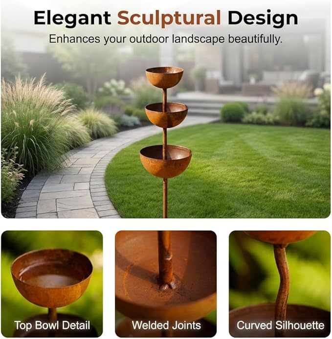 Rain Catcher - Plant Support Metal Garden Ornament with Water Catching Design, Rain Catcher Garden Stake Plant Stake Support for Climbing Flowers, Decor Yard for Garden Sculpture Bee Bird (2)
