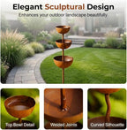Rain Catcher - Plant Support, Rust Patina Metal Rain Catcher Garden Stake with Water Bowl, Decorative Outdoor Yard Accent & Memorial Day Backyard Decor (1pcs)