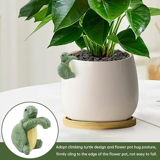 Turtle Flower Pot Hugger Decoration, Green Resin Hanging Planter Ornament, About 2.75 in Tall, for Pot Edge Terrarium Shelf and Patio Decor, 1 Pack