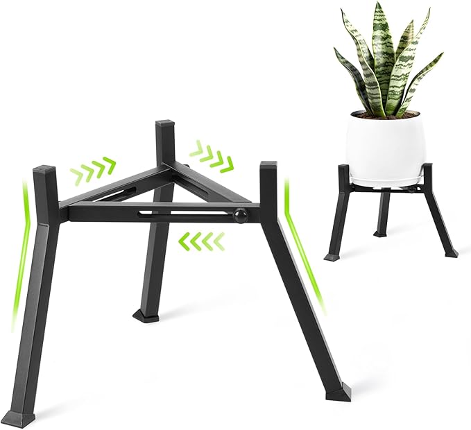 Metal Plant Stand Indoor Outdoor- Anti-Rust Metal Plant Stand, Stable Corner Plant Stands Fits 5.9 to 8.7 Inches Pots, Adjustable Heavy Duty Plant Pot Flower Holder for Patio, Garden, Home, Black - 1 Pack