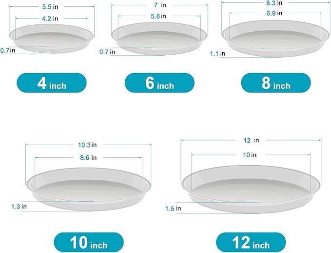 VUWEZ 6 Pack of Plant Saucer 8 Inch, 8 inch Plant Saucer Round, Plastic Flower Plant Trays for Pots, Plant Saucers for Indoors 8", Plant Pot Saucers, Planter Tray for Planter 6-8" (8", Clear)