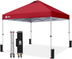 CROWN SHADES 10x10 Pop Up Canopy - Beach Tent with One Push Setup - Easy Outdoor Sun Shade for Events, Parties, Camping - Gazebo with STO-N-Go Cover Bag, Silver Coated Top, Red