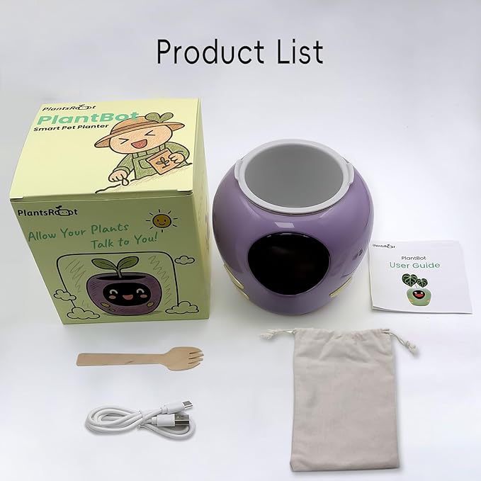 Smart Plant Pot with Expression, AI Intelligent Flower Pot for Indoor Decoration, Smart Garden Pot with Water/Light/Temperature Sensors, Ivy AI Planter (Purple（Big）)